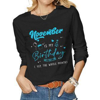 Womens Queen Was Born In November Happy Birthday Gifts For Womens Women Graphic Long Sleeve T-shirt - Thegiftio UK