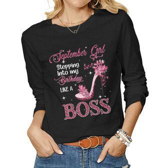 Womens Queen Was Born In September Happy Birthday Gifts For Womens V3 Women Graphic Long Sleeve T-shirt - Thegiftio UK