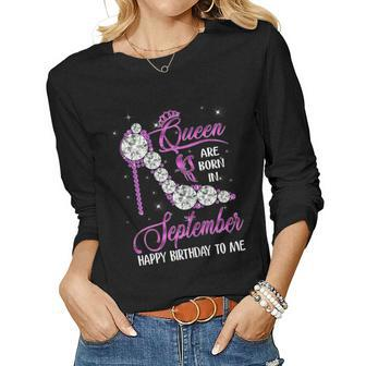 Womens Queen Was Born In September Happy Birthday Gifts For Womens V4 Women Graphic Long Sleeve T-shirt - Thegiftio UK