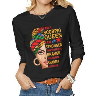 Womens Scorpio Queen I Am Stronger Birthday Gift For Scorpio Zodiac Women Graphic Long Sleeve T-shirt - Thegiftio UK