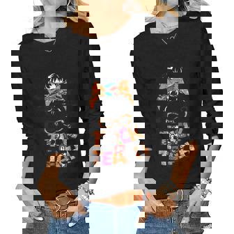 Womens Trick Or Teach Funny Teacher Halloween Messy Bun Costume Women Graphic Long Sleeve T-shirt - Thegiftio