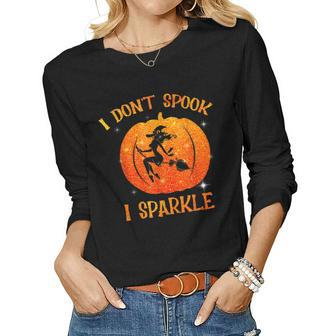 Womens Womens I Dont Spook I Sparkle Halloween Witch Women Graphic Long Sleeve T-shirt - Thegiftio UK