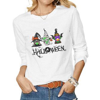 Gnome Witch Halloween Gnome Mummy Vampire Pumpkin Bleached  Women Graphic Long Sleeve T-shirt