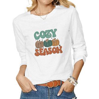 Cozy Season Sweater Season Pumpkins Fall Women Graphic Long Sleeve T-shirt