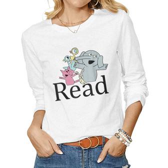 Funny Read Book Club Piggie Elephant Pigeons Teacher  Women Graphic Long Sleeve T-shirt