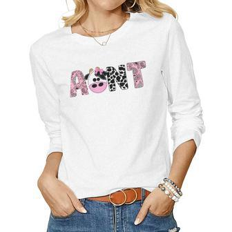 Aunt Of The Birthday For Girl Cow Farm Birthday Cow Auntie Women Graphic Long Sleeve T-shirt - Thegiftio UK