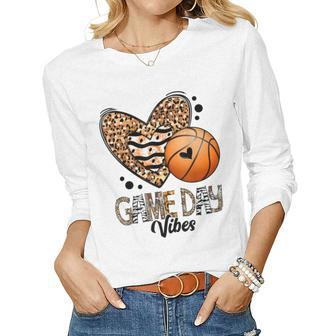 Bleached Basketball Game Day Vibes Basketball Mom Game Day Women Graphic Long Sleeve T-shirt - Thegiftio UK
