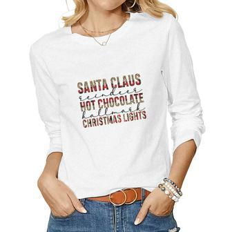 Christmas Buffalo Plaid Santa Claus Hot Cocoa Holiday Christmas Lights Women Graphic Long Sleeve T-shirt - Seseable