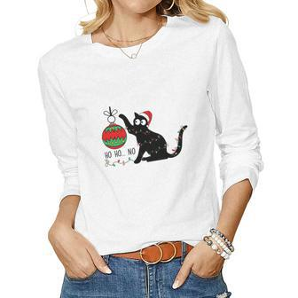 Christmas Funny Black Cat Ho Ho Ho Cat Lovers Gifts Women Graphic Long Sleeve T-shirt - Seseable