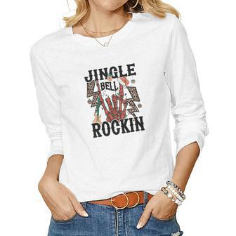 Christmas Skeleton Jingle Bell Rockin Women Graphic Long Sleeve T-shirt - Seseable