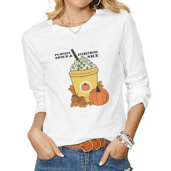 Coffee Pumpkin Spice Everything Nice Fall Women Graphic Long Sleeve T-shirt - Seseable