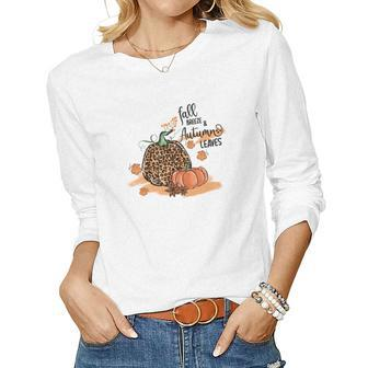 Cozy Autumn Fall Fall Breeze _ Autumn Leaves Women Graphic Long Sleeve T-shirt - Seseable