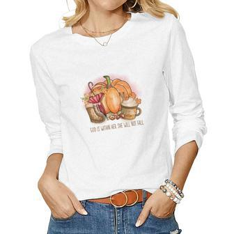 Cozy Autumn Fall God Is Within Her She Will Not Fall Women Graphic Long Sleeve T-shirt - Seseable