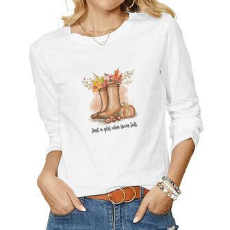 Cozy Autumn Fall Just A Girl Who Love Fall Women Graphic Long Sleeve T-shirt - Seseable