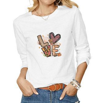 Cozy Autumn Fall Love Fall Heart Idea Gift Women Graphic Long Sleeve T-shirt - Seseable