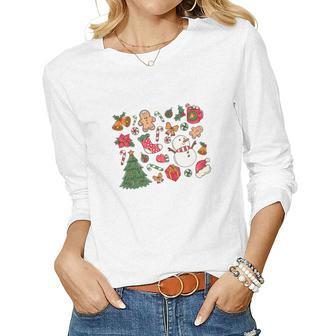 Cute Christmas Pattern Christmas Lovers Women Graphic Long Sleeve T-shirt - Seseable