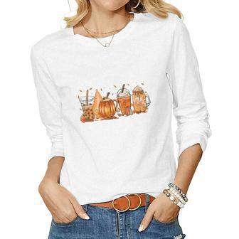 Fall Coffee Latte Cream Drinking Lovers Women Graphic Long Sleeve T-shirt - Seseable