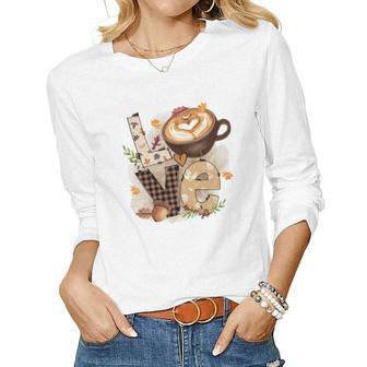 Fall Coffee Love Coffee Thankful Grateful Women Graphic Long Sleeve T-shirt - Seseable