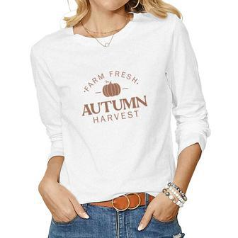 Fall Farm Fresh Autumn Harvest Brown Design Women Graphic Long Sleeve T-shirt - Seseable