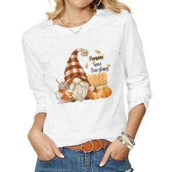 Fall Gnome Pumpkin Spice Everything Gnome Coffee Women Graphic Long Sleeve T-shirt - Thegiftio UK