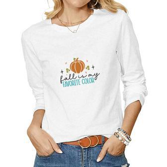 Fall Is My Favorite Color Pumpkin Glitter Women Graphic Long Sleeve T-shirt - Seseable