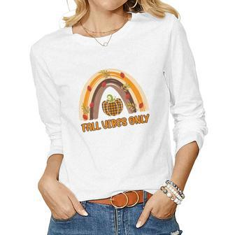 Fall Vibes Only Fall Rainbow Pumpkin Women Graphic Long Sleeve T-shirt - Seseable