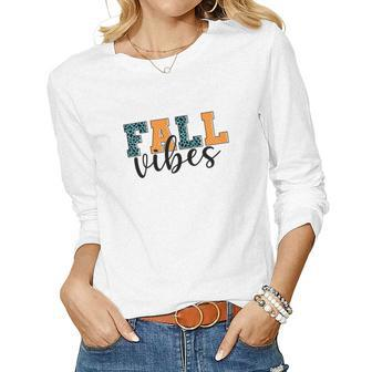 Fall Vibes Season Thanksgiving Women Graphic Long Sleeve T-shirt | Seseable CA