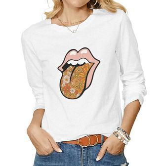 Floral Lips Awesome Gift Retro Vintage V2 Women Graphic Long Sleeve T-shirt - Seseable
