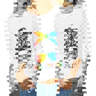 Free Mom Hugs Messy Bun Rainbow Lgbt Pride Month Women Graphic Long Sleeve T-shirt - Thegiftio UK