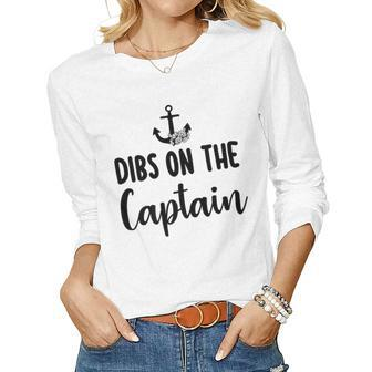 Funny Captain Wife Dibs On The Captain Quote Anchor Sailing V2 Women Graphic Long Sleeve T-shirt - Thegiftio UK