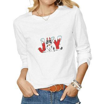 Funny Christmas Joy Cat Xmas Gift For Cat Lovers Women Graphic Long Sleeve T-shirt - Seseable