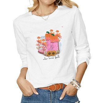Funny Just A Girl Who Loves Fall Women Graphic Long Sleeve T-shirt - Seseable