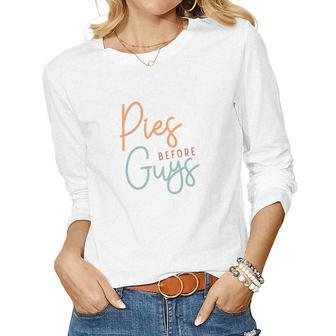 Funny Thanksgiving Pies Before Guys Women Graphic Long Sleeve T-shirt - Seseable