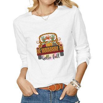 Gnomes Truck Happy Fall Yall Women Graphic Long Sleeve T-shirt - Seseable