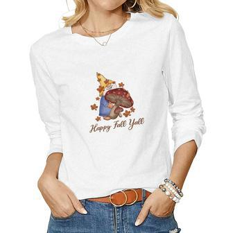 Gnomes With Mushroom Happy Fall Yall Women Graphic Long Sleeve T-shirt - Seseable