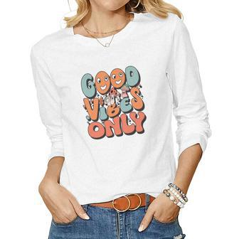 Good Vibes Only Fall Groovy Style Women Graphic Long Sleeve T-shirt - Seseable