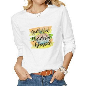 Grateful Thankful Blessed Fall Women Graphic Long Sleeve T-shirt - Seseable