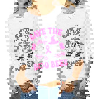 Groovy Save The Boo Bees Funny Breast Cancer Halloween Retro Women Graphic Long Sleeve T-shirt - Thegiftio