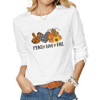 Halloween Fall Vintage Peace Love Fall Women Graphic Long Sleeve T-shirt - Seseable