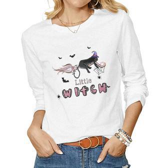 Hallowen Be Magical Witch Little Cat Witch Women Graphic Long Sleeve T-shirt - Seseable