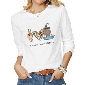 Hallowen Be Magical Witch Peace Love Witch Women Graphic Long Sleeve T-shirt - Seseable