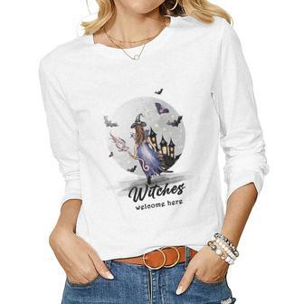 Hallowen Be Magical Witch Witches Welcome Here Women Graphic Long Sleeve T-shirt - Seseable