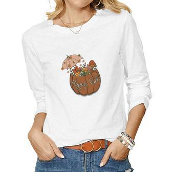 Happy Fall Happy Season Flowers Women Graphic Long Sleeve T-shirt - Seseable