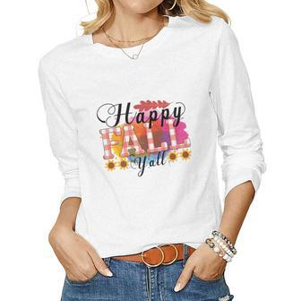 Happy Fall Yall Sunflowers Women Graphic Long Sleeve T-shirt - Seseable
