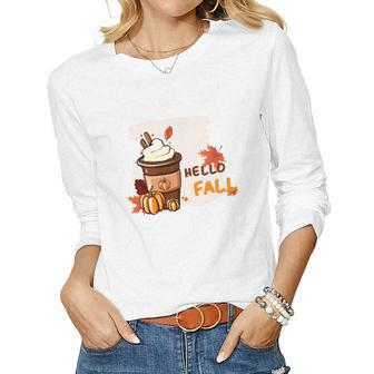 Hello Fall Coffee Pumpkin Love Women Graphic Long Sleeve T-shirt - Seseable