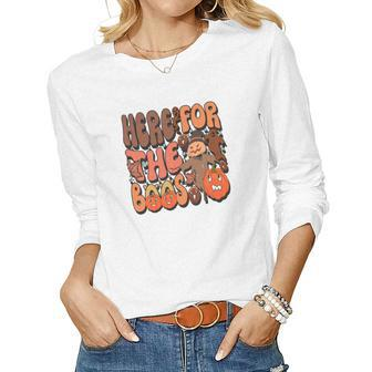 Here For The Boos Groovy Fall Women Graphic Long Sleeve T-shirt - Seseable