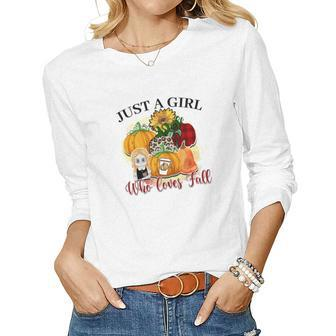 Just A Girl Who Loves Fall Pumpkin Flowers Women Graphic Long Sleeve T-shirt - Seseable