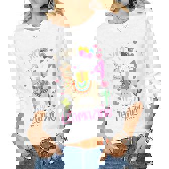 Kids 4Th Birthday I Am 4 Years Old And Llamazing Llama Girl Ns V2 Women Graphic Long Sleeve T-shirt - Thegiftio