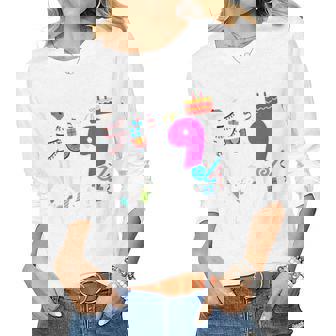 Kids 9 Year Old I Am 9 Years Old And Llamazing Llama 9Th Birthday Women Graphic Long Sleeve T-shirt - Thegiftio