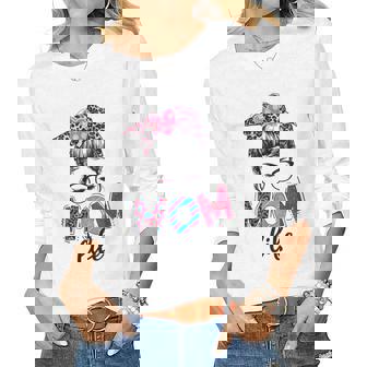 Leopard Messy Bun Mom Life Funny Best Mom Ever Mother Women Graphic Long Sleeve T-shirt - Thegiftio